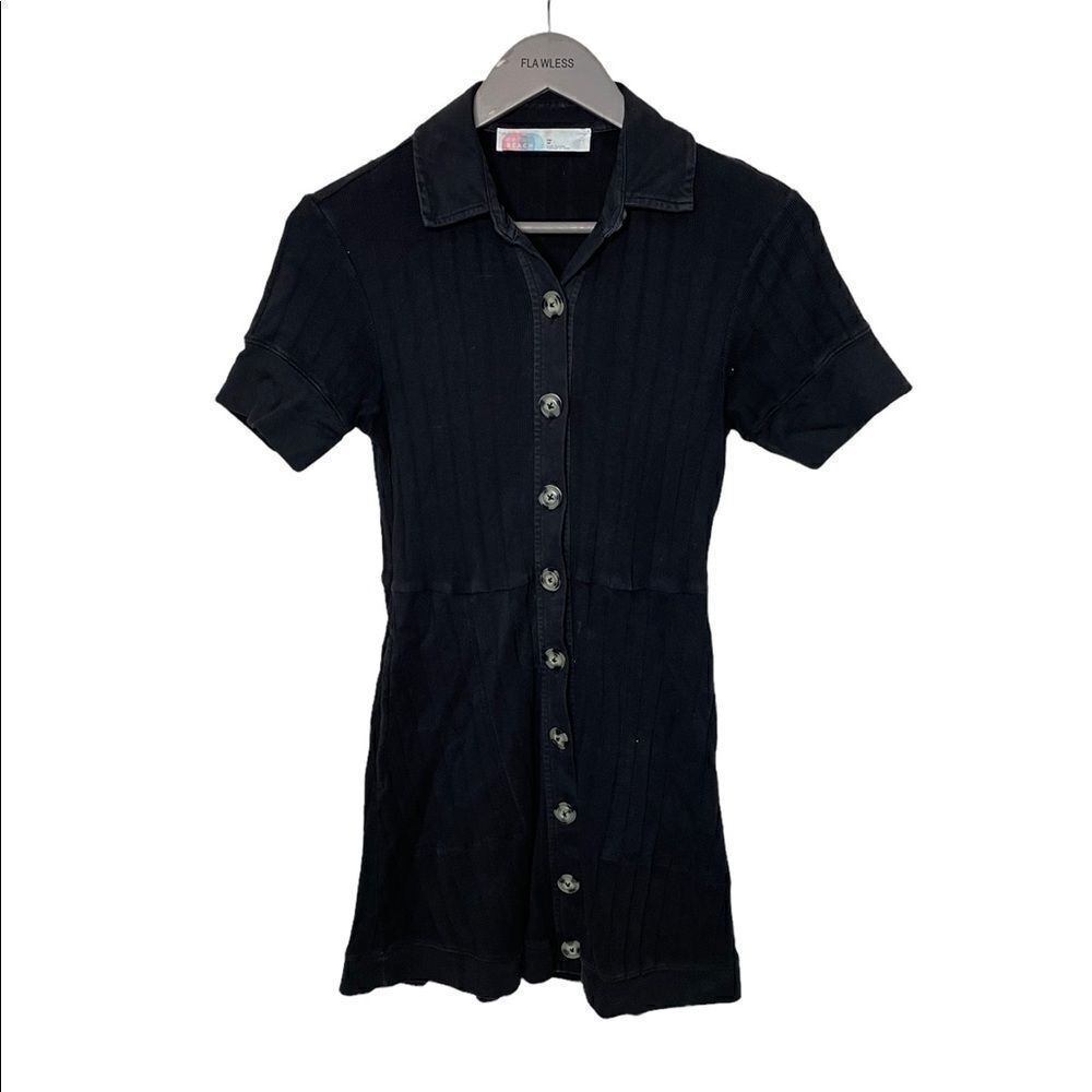 Free People Beach Black Cotton Ribbed Stretch Button Up Dress -XS